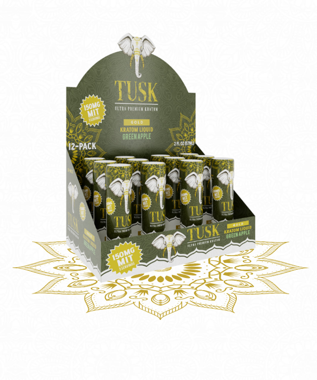 Tusk Gold Kratom Shot 2oz - Display of 12