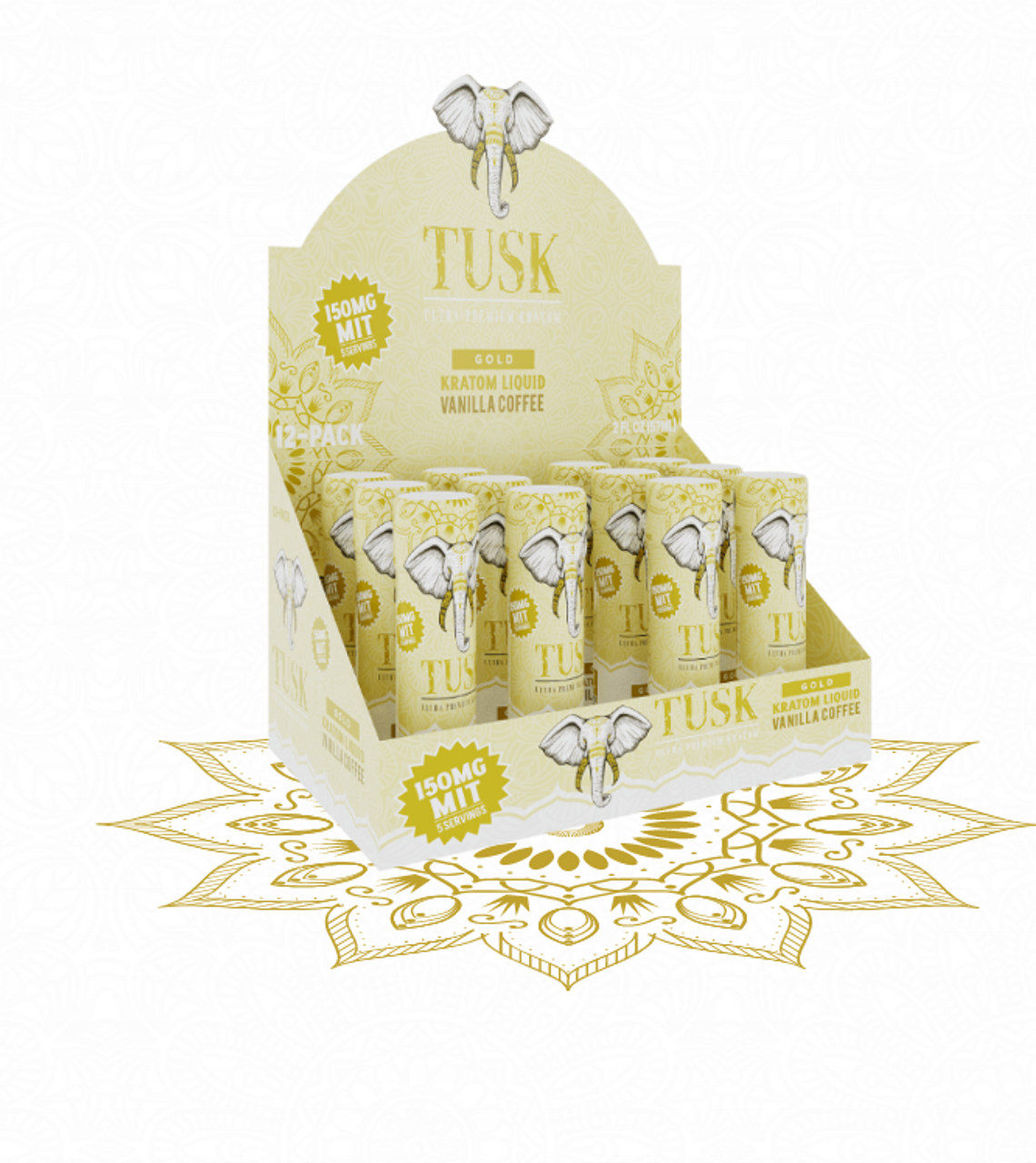 Tusk Gold Kratom Shot 2oz - Display of 12