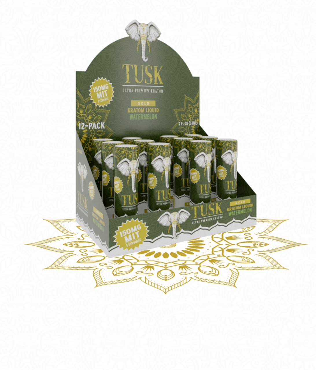 Tusk Gold Kratom Shot 2oz - Display of 12